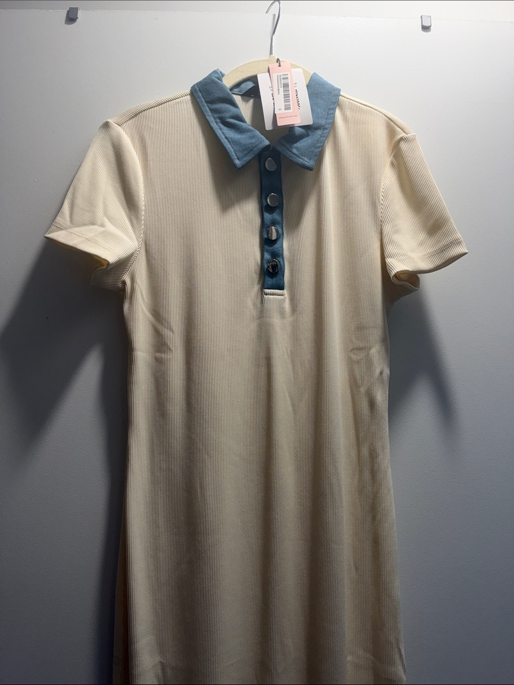 Cream Polo Dress with Blue Collar